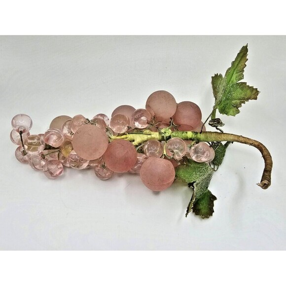 Vintage Lucite Acrylic Cluster Blush Pink Grapes Decorative Frosted Leaves Vine - Picture 6 of 8